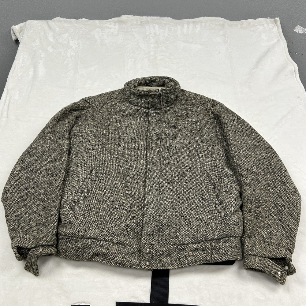 Woolrich Bomber Jacket Mens M Grey Wool Tweed Sherpa Lined Vintage 16008 USA